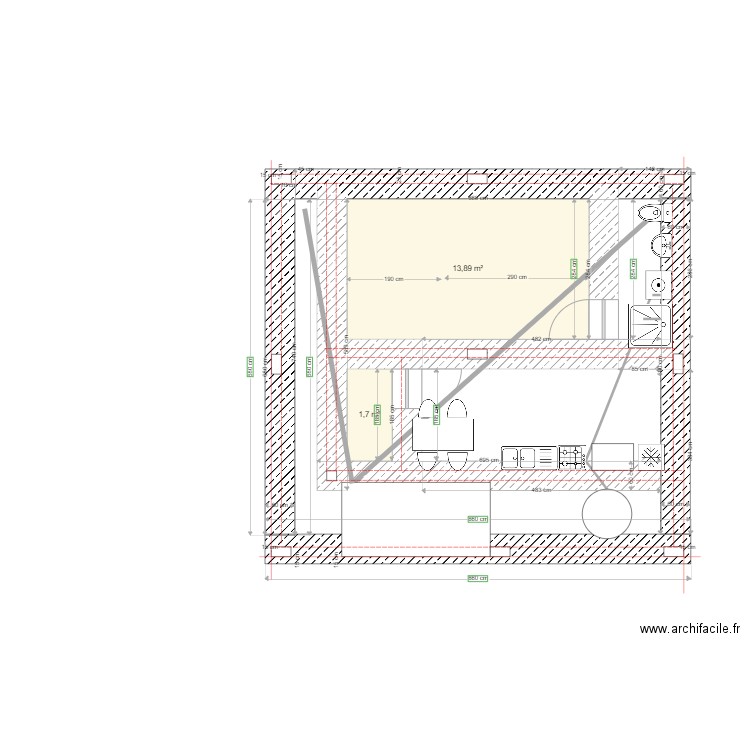 cotations sous sol annexe. Plan de 2 pièces et 16 m2