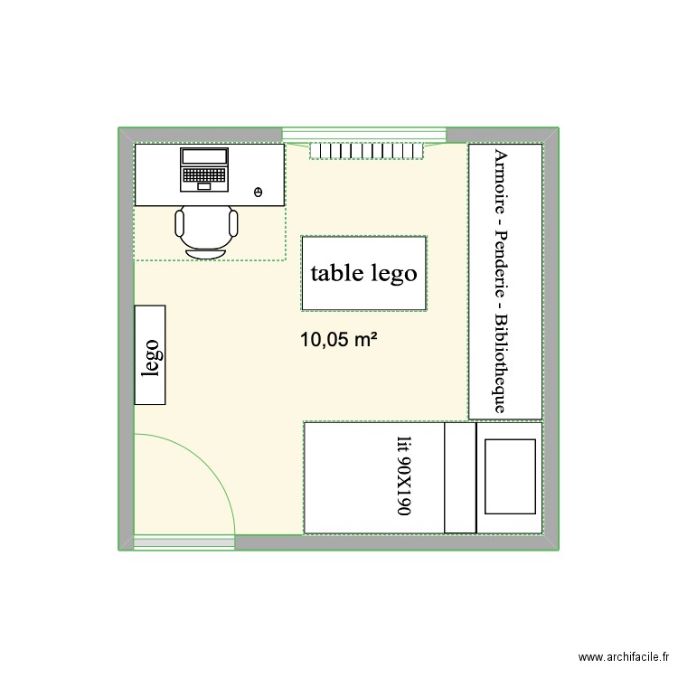 Chambre Soan Plan 2. Plan de 1 pièce et 10 m2