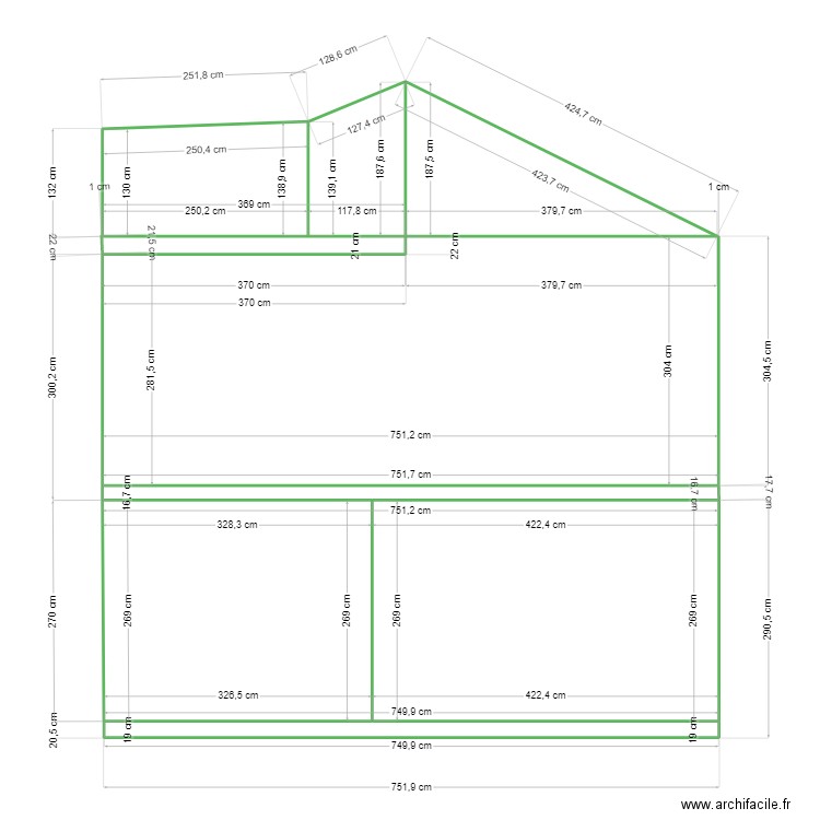 façade pavillon. Plan de 7 pièces et 32 m2