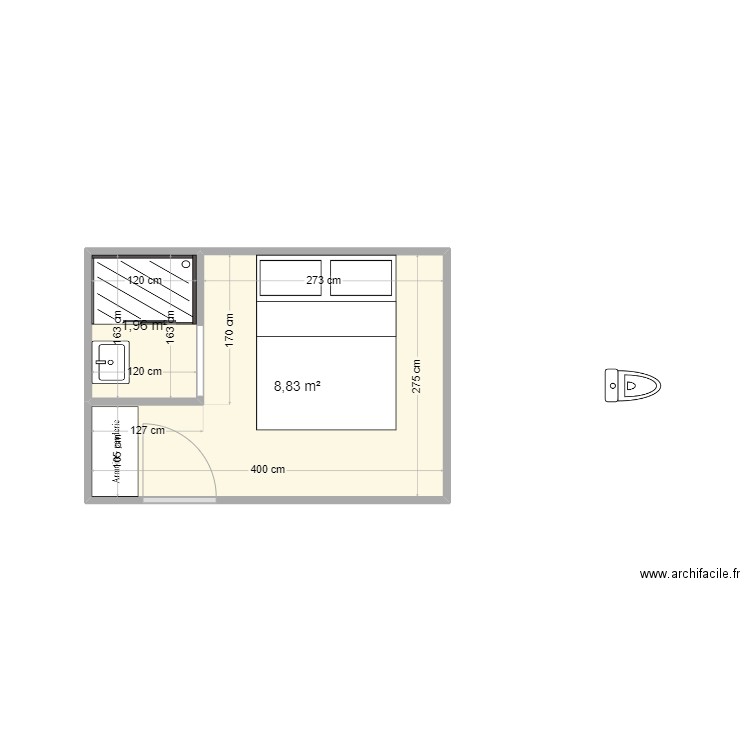 PUJOL. Plan de 2 pièces et 11 m2