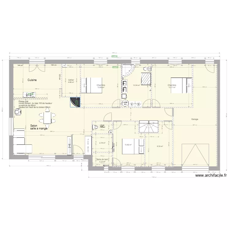 plan escalier en U. Plan de 