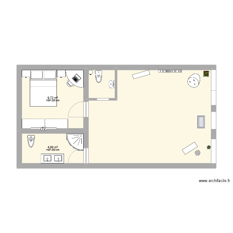 trun. Plan de 4 pièces et 45 m2