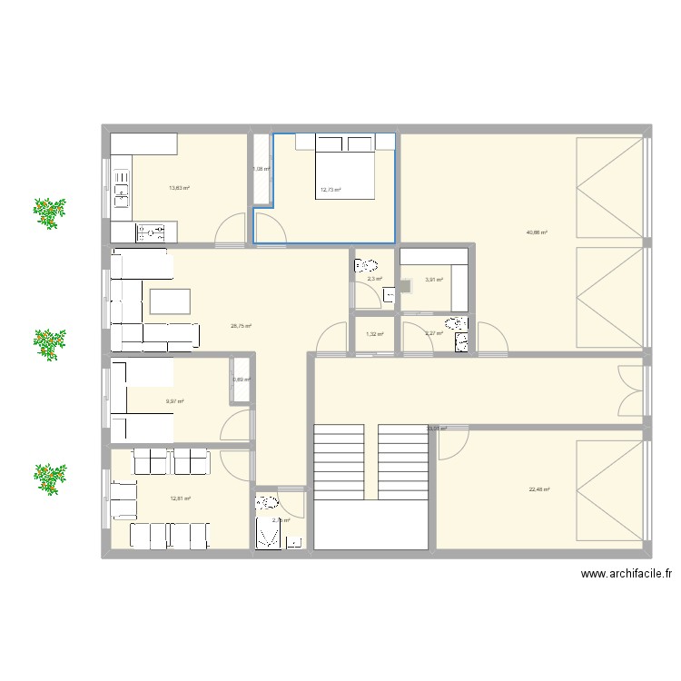 Rdc filaj. Plan de 15 pièces et 188 m2