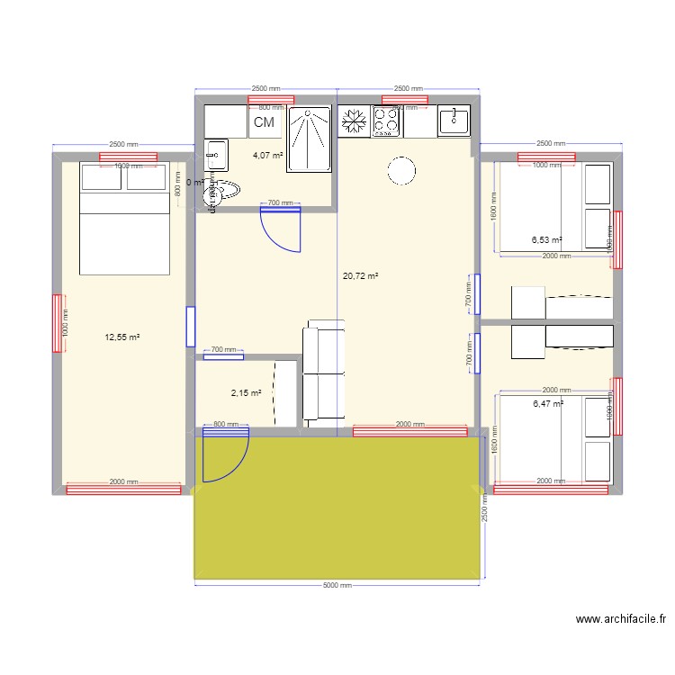 60 3 1. Plan de 8 pièces et 64 m2