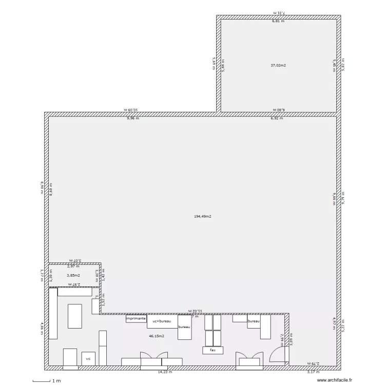plan bureau &eacute;tage d&eacute;finitif (manu). Plan de 