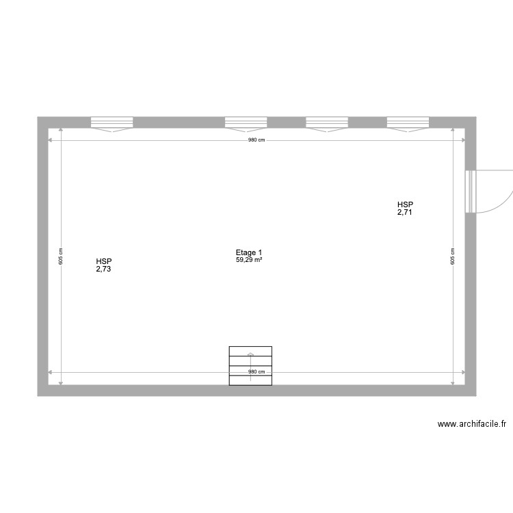 Etage 1 RP. Plan de 1 pièce et 59 m2