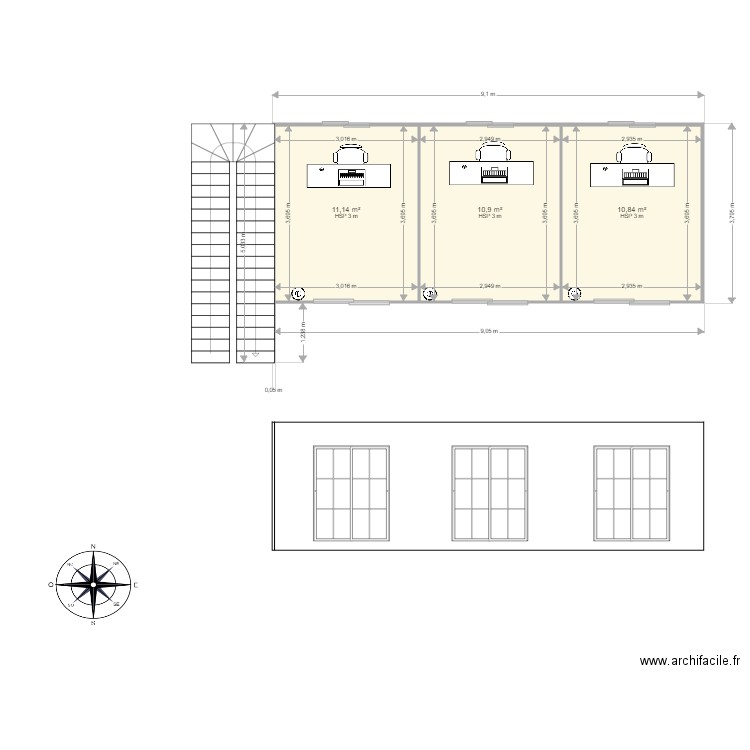 projet JB lomie. Plan de 3 pièces et 33 m2