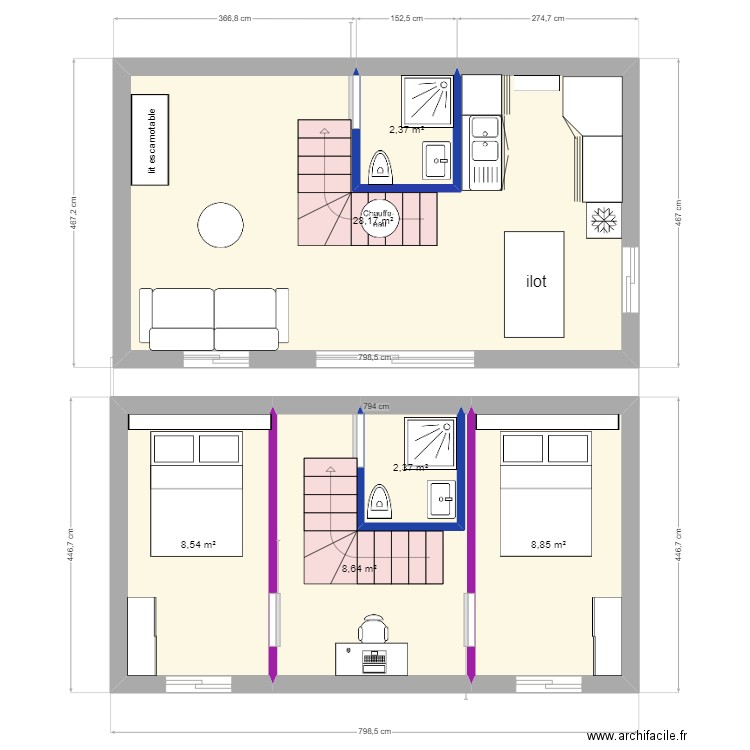 la plaine moche. Plan de 6 pièces et 59 m2