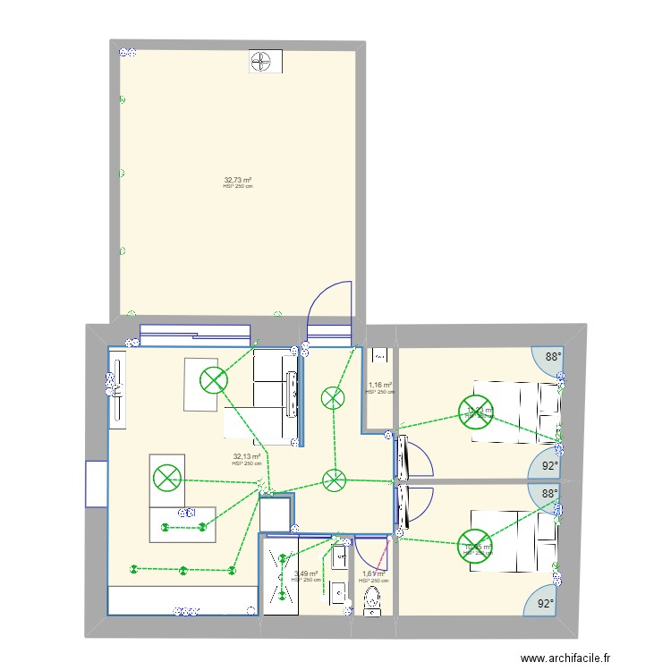 Fabrègues T3. Plan de 7 pièces et 93 m2