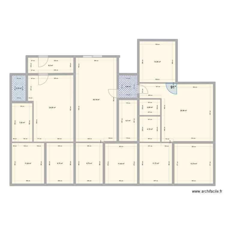 ROYAL MODIF T2 + T2 +T3 AV. Plan de 17 pièces et 199 m2