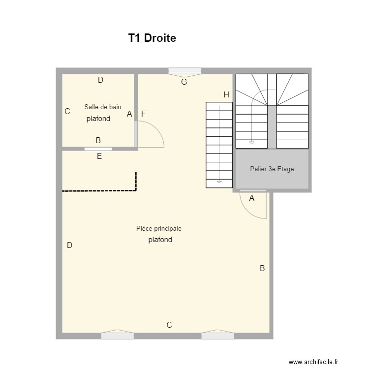 T1 Droite 3e etage. Plan de 0 pièce et 0 m2