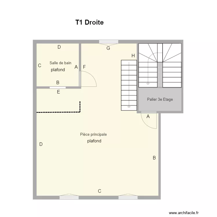 T1 Droite 3e etage. Plan de 
