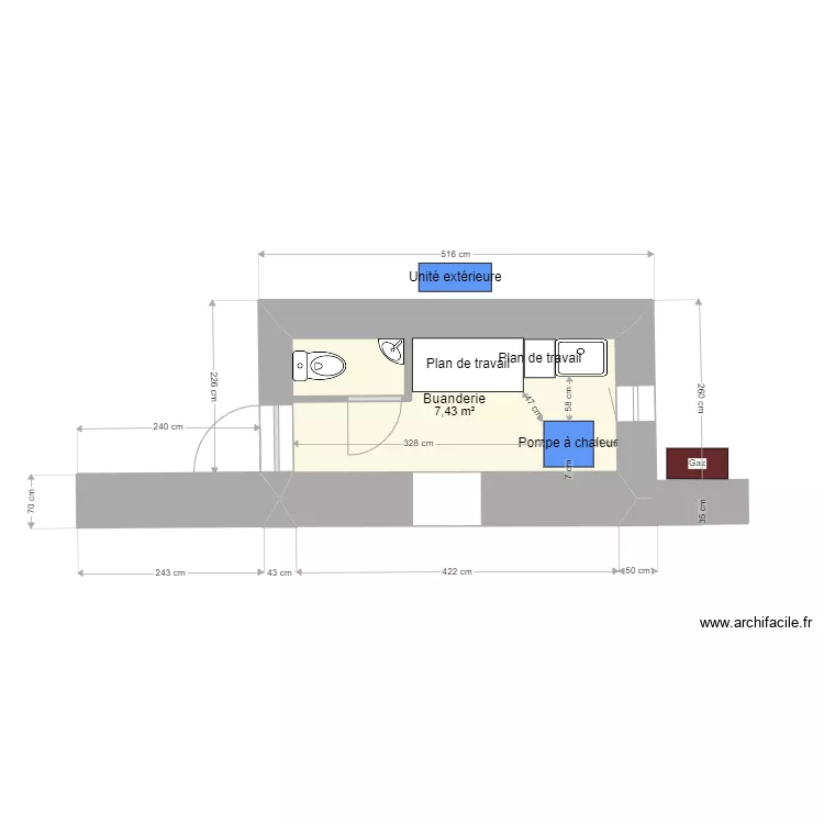 Buanderie 2 meubles bas. Plan de Buanderie 2 meubles bas. Plan de