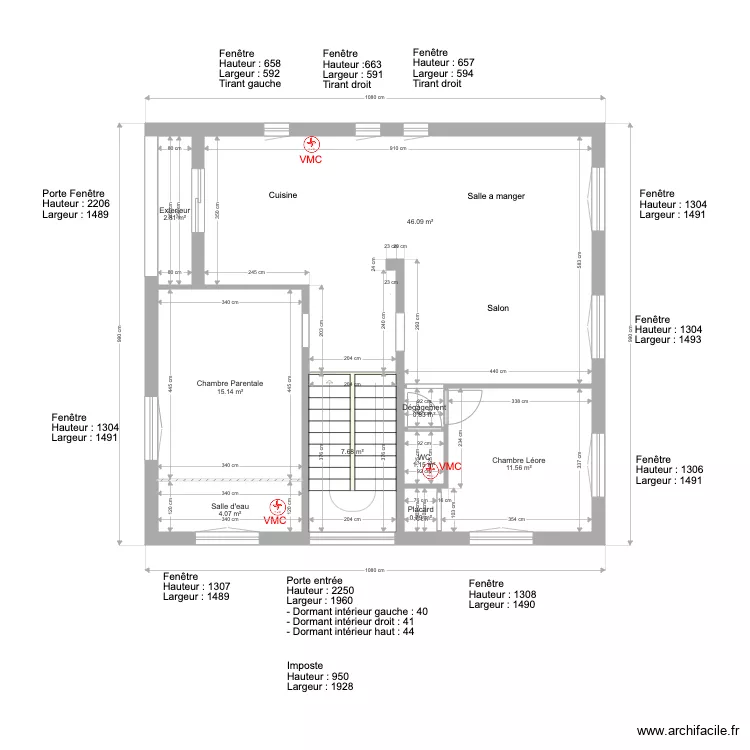 Plan maison Cote menuiserie. Plan de 