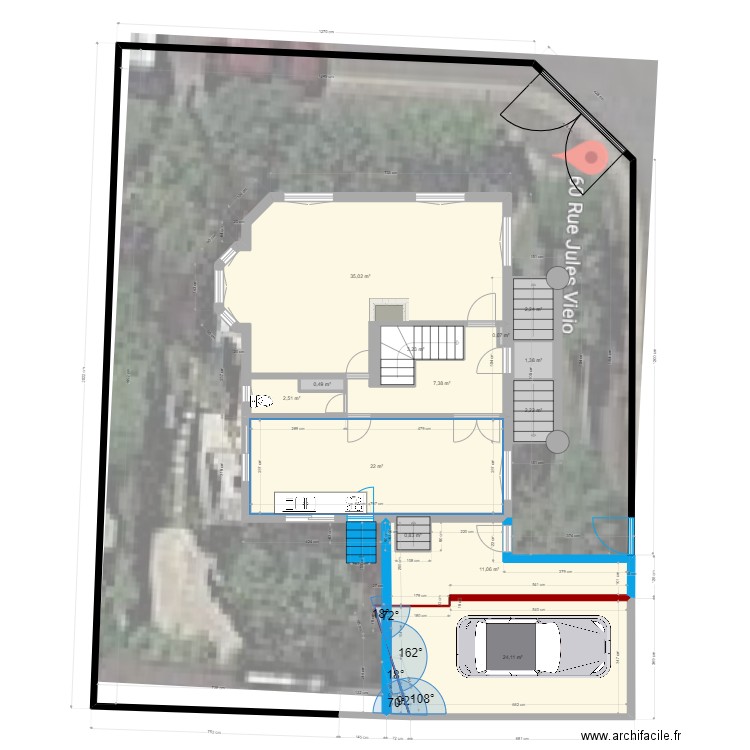 RDC+Exterieur+Garage V2. Plan de 16 pièces et 113 m2