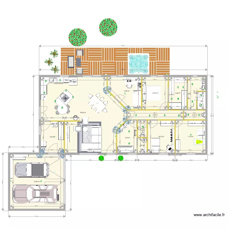 Armelle Nico 3 chambres version 5 lampes. Plan de 