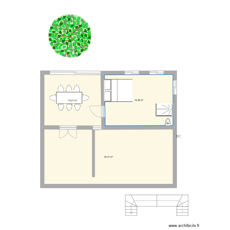 Extension . Plan de 3 pièces et 66 m2