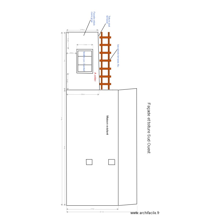 Façade Sud Ouest. Plan de 0 pièce et 0 m2