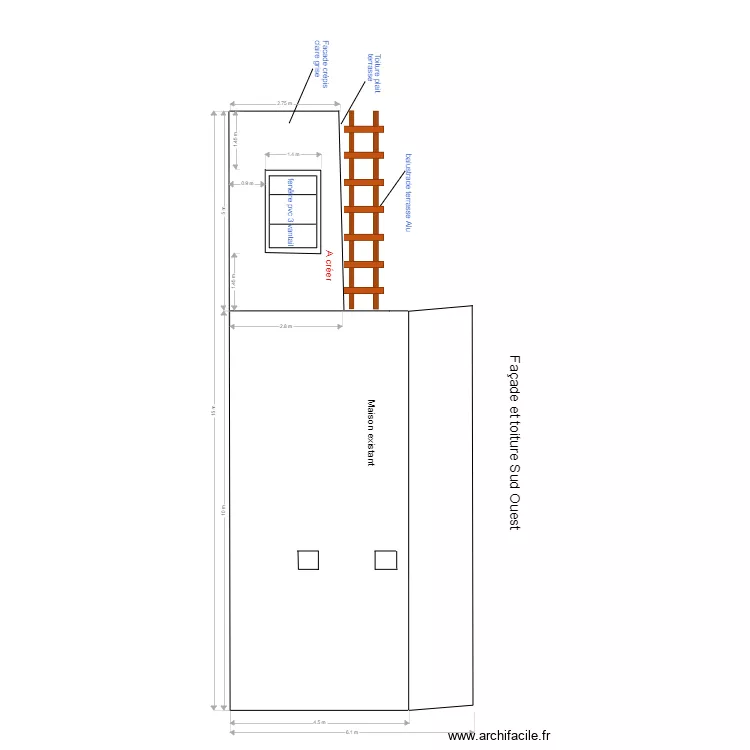 Fa&ccedil;ade Sud Ouest. Plan de 