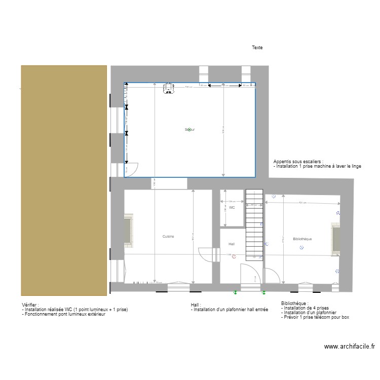 Electricité V3. Plan de 15 pièces et 210 m2