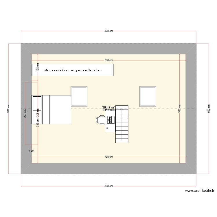 1er etage. Plan de 5 pièces et 76 m2