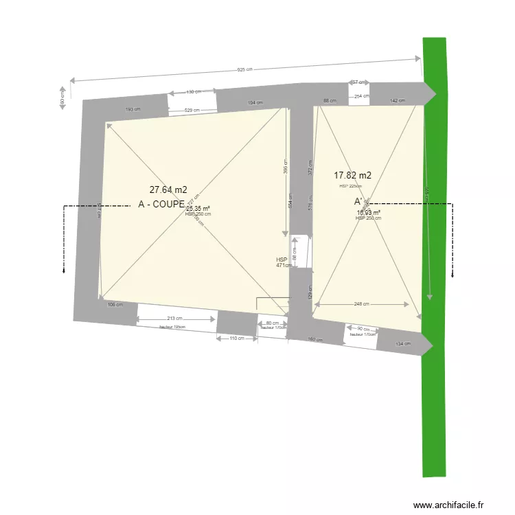 ancienne cure RDC avec diagonales. Plan de 