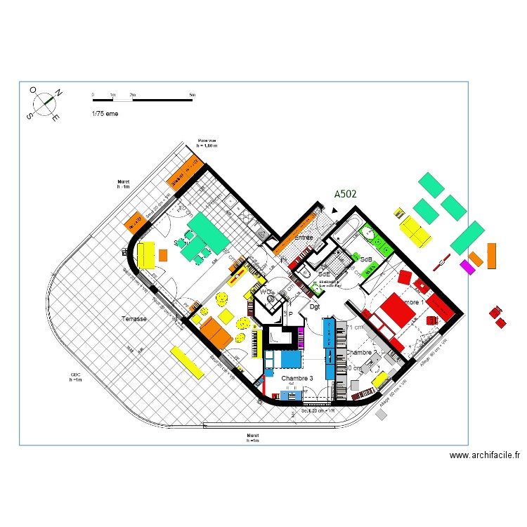 FINAL plan indice 10 AMENAGEMENT mobilier V5 canapé 3 places de Lille dos terrasse et Bureau. Plan de 0 pièce et 0 m2