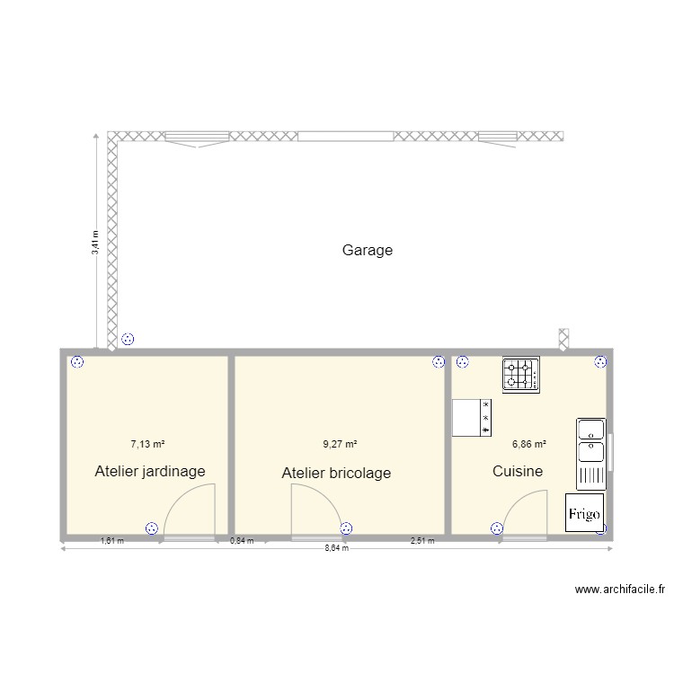 Dependances ext. Plan de 3 pièces et 23 m2