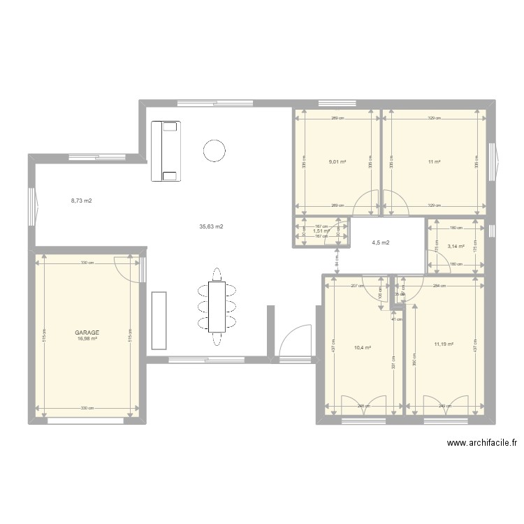 maison teyran lion initiale 2. Plan de 7 pièces et 63 m2