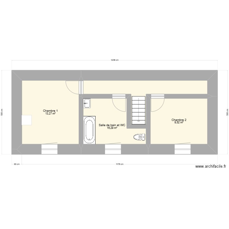 David 1er. Plan de 3 pièces et 39 m2