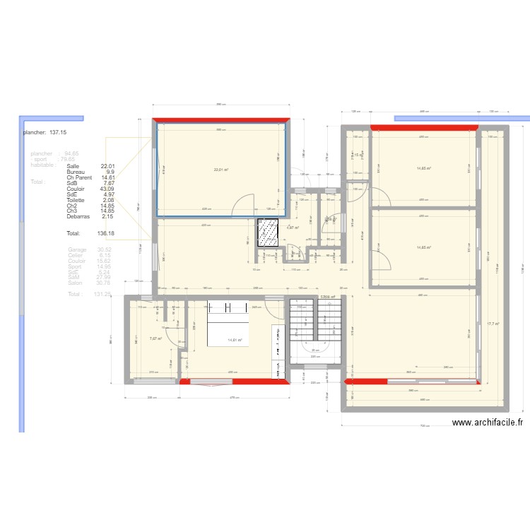  Furcy modif 16/03. Plan de 27 pièces et 440 m2