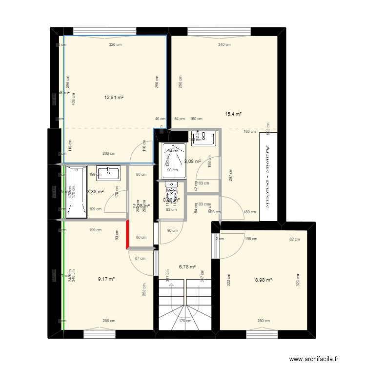 Etage 1 Cotes bis 2. Plan de 12 pièces et 64 m2