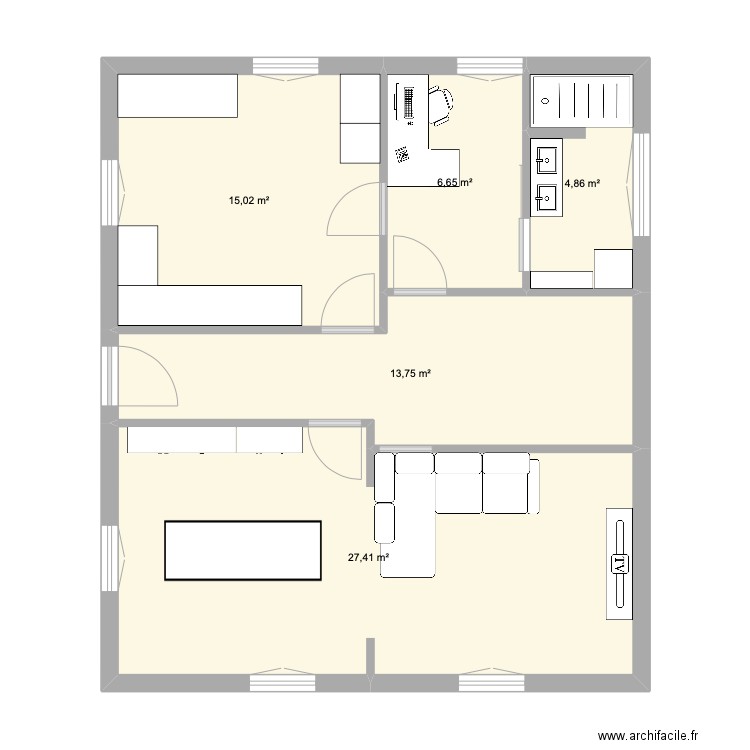 rdc. Plan de 5 pièces et 68 m2