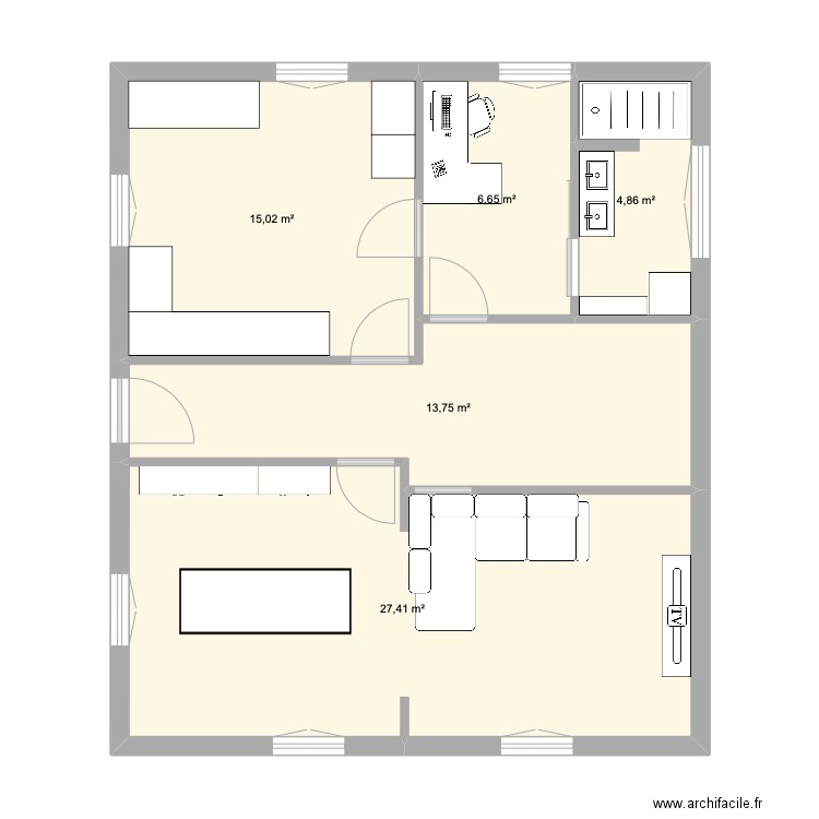 rdc. Plan de 5 pièces et 68 m2