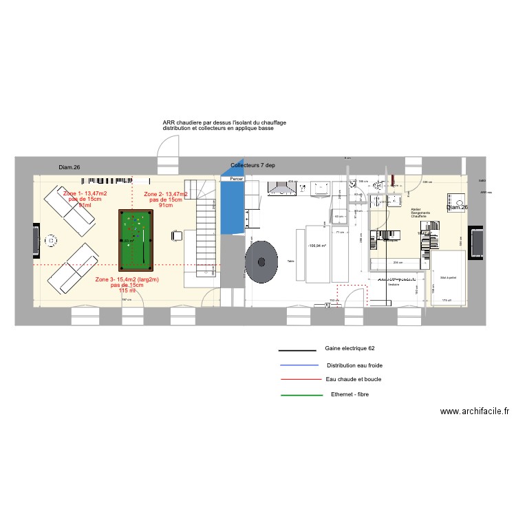 Sibinel Rez de chaussee Four Pizza gauche table long. Plan de 3 pièces et 95 m2