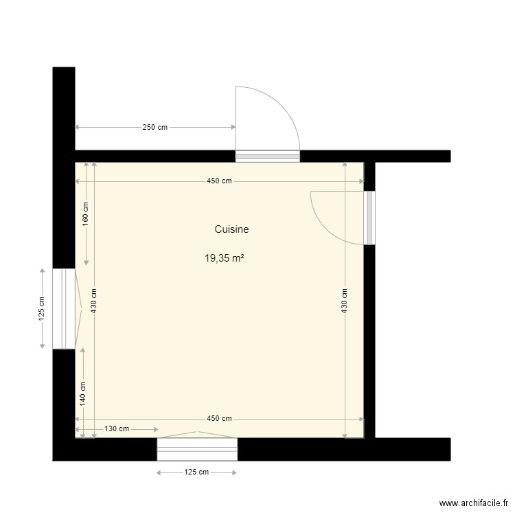 cuisine Projet 1b. Plan de 1 pièce et 19 m2
