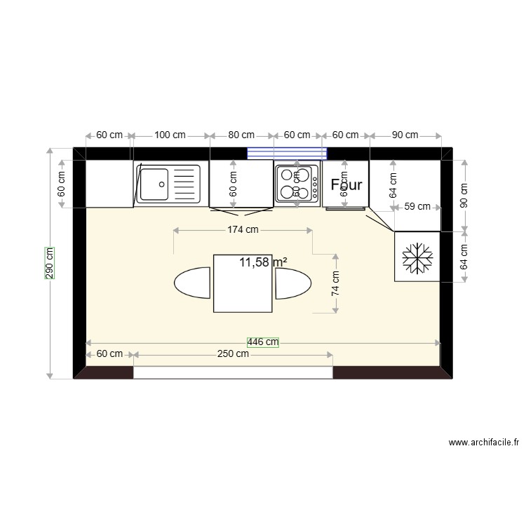 Cuisine. Plan de 1 pièce et 12 m2