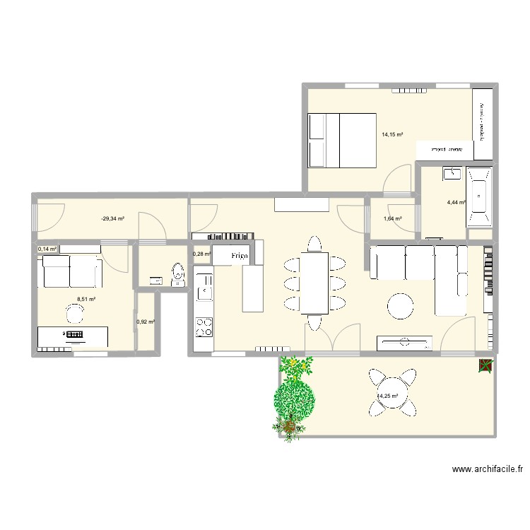 Appartement Lenain. Plan de 9 pièces et 50 m2