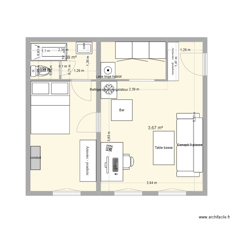 Verdun. Plan de 3 pièces et 19 m2