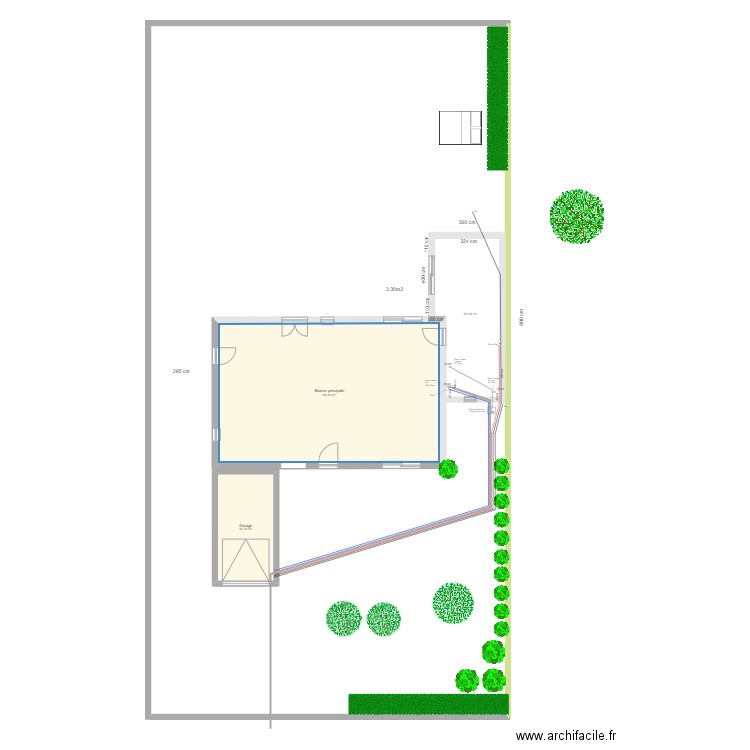 Plan de masse canalisation. Plan de 3 pièces et 104 m2