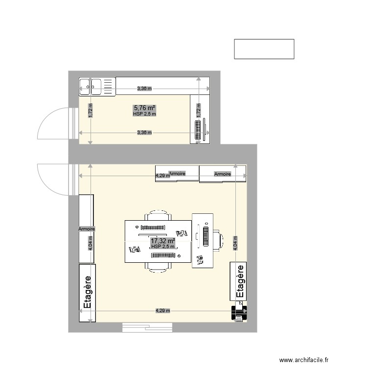 Labo Bureau version 2. Plan de 2 pièces et 23 m2