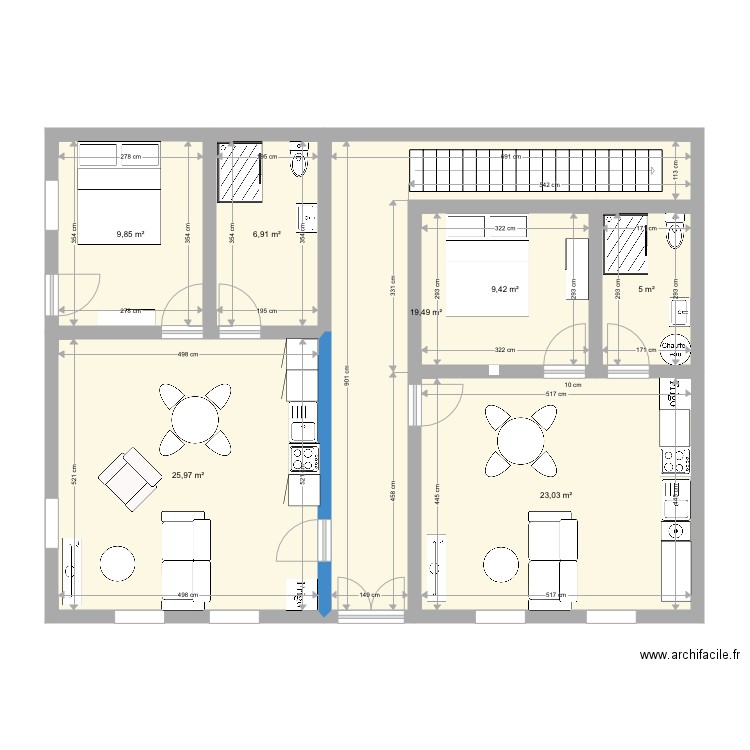 Surface rdc extension salon 3 meuble 222. Plan de 7 pièces et 100 m2