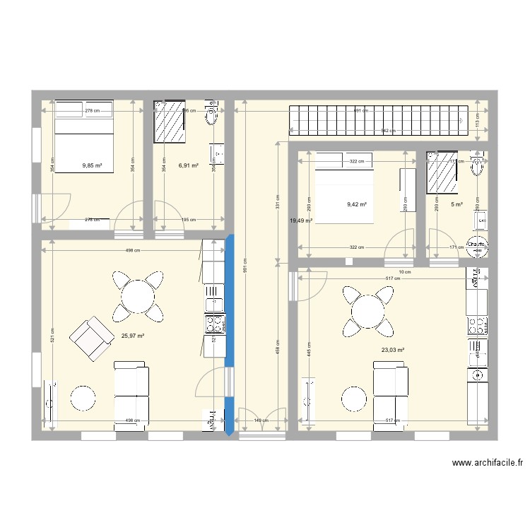 Surface rdc extension salon 3 meuble 222. Plan de 0 pièce et 0 m2