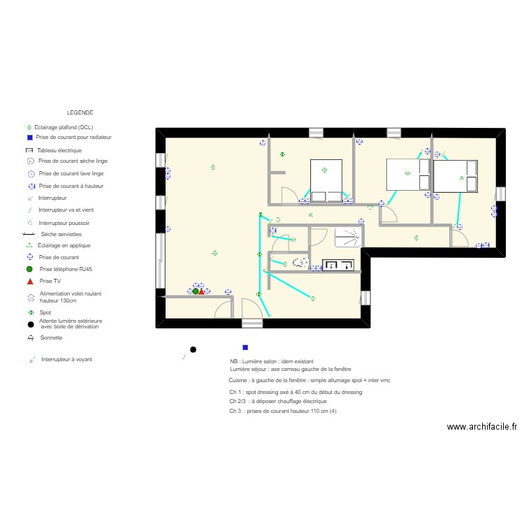 PEDOUSSEAU. Plan de 4 pièces et 97 m2