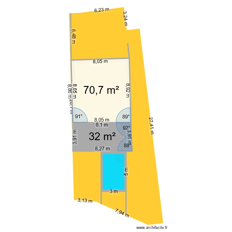 plan amenagement piscine M/C. Plan de 2 pièces et 103 m2