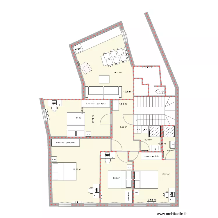 COURS LIEUTAUD PROJET. Plan de 8 pièces et 88 m²