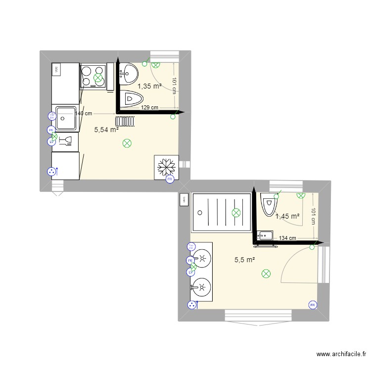 Cuisine temporaire Maison principale. Plan de 4 pièces et 14 m2