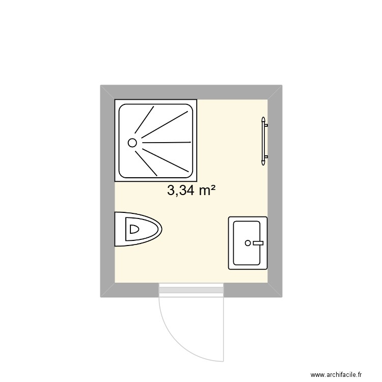 SDB. Plan de 1 pièce et 3 m2