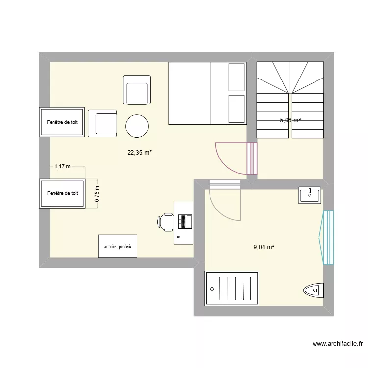 Station 3e bis. Plan de 3  et 36 m²