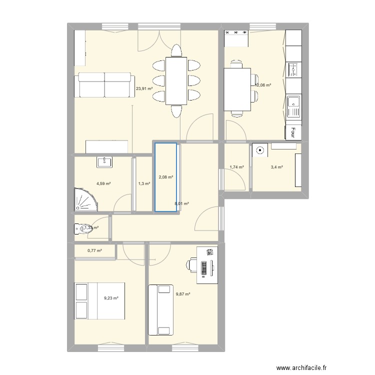 Appartement Normandie Nyemen. Plan de 12 pièces et 78 m2